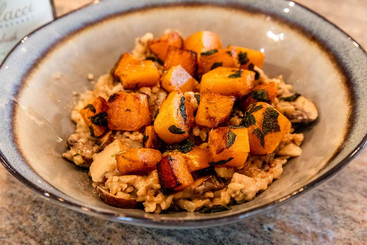 a bowl of butternut squash risotto